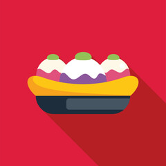 Banana split with scoops of ice cream, whipped cream and cherries on top