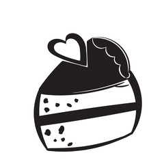 black silhouette heart cake icon, vector heart cake