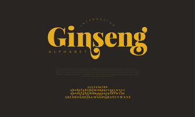 Obraz premium Ginseng swash luxury elegant alphabet letters and numbers. Vintage wedding typography classic serif font decorative vintage retro. creative vector illustration