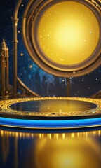 Golden Stage With Blue Light And Bokeh Effect.