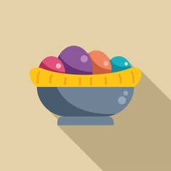 Colorful easter eggs sitting in a decorative bowl, ready for the holiday celebration