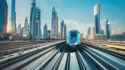 Futuristic Train Through Dubai Skyline