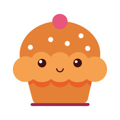 Bakery food cartoon character. Cute muffin with funny smiling face vector illustration