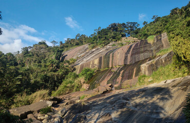 Mountain stone rock waterfall dry fall water blade cliff hill nature forest green park island...