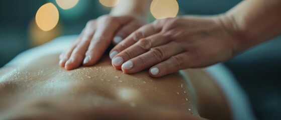 Naklejka premium Close-up of a massage therapist's hands on a client's back.
