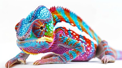 Obraz premium A vibrant chameleon on a white background