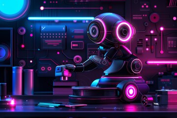 Neon lit medical control panel in a futuristic setting perfect for high tech healthcare and innovative design themes