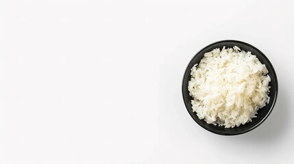 Premium PSD Top View of Rice in a Black Bowl Isolated on White Background