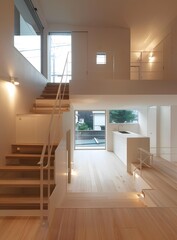 Fototapeta premium Modern Minimalist Staircase and Kitchen Design in Contemporary Home