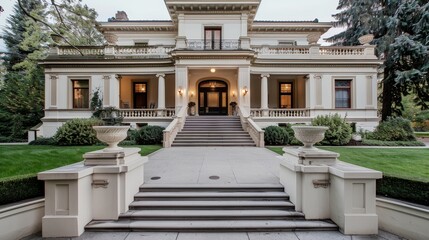 Naklejka premium Elegant Victorian mansion with intricate detailing, a grand staircase, and lavishly decorated interiors, set in a historic neighborhood