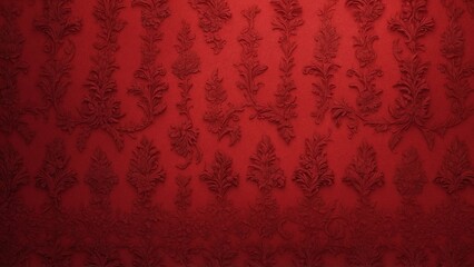 A decorative red wallpaper adorned with intricate floral patterns, showcasing elegance and artistic detailing.