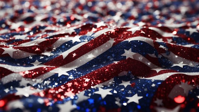 An American flag pattern showcased in a glittery, textured style, blending patriotic symbolism with a sparkling design.