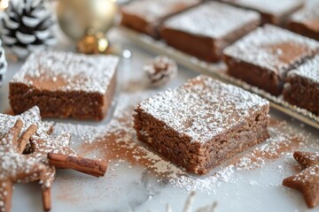 Festive Chocolate Brownies with Powdered Sugar