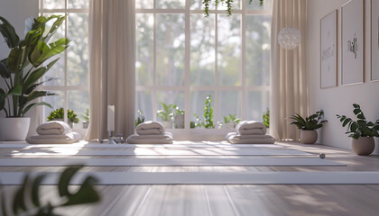 Contemporary yoga studio with spacious feel 