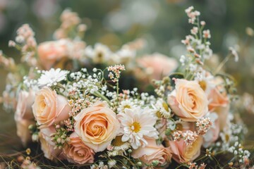 Delicate Floral Arrangement with Peach Roses and Baby's Breath