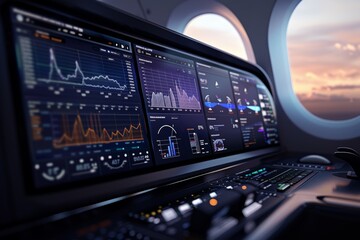 Close Up of a Modern Airplane Cockpit with Data Displays