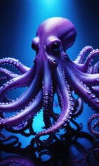 Fototapeta premium Purple Octopus with Blue Background.