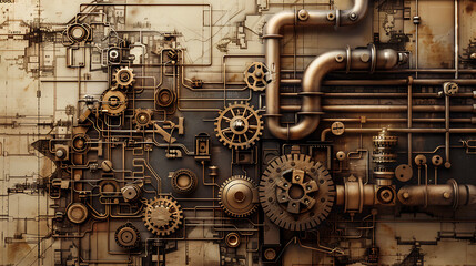 Steampunk Mechanical Gears and Circuitry Design