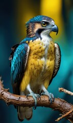 Obraz premium Vibrant Blue and Yellow Bird Perched on Branch