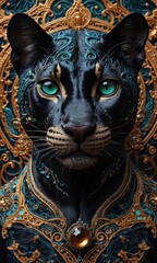 Black Panther with Golden Ornate Design.