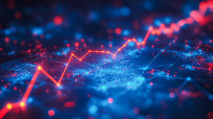 A blue and red graph with red lines that are pointing upwards