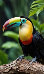 Obraz premium Colorful Toucan Bird with Big Beak Perched on a Branch.
