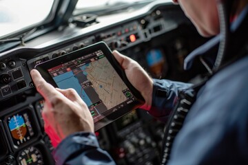 Pilot Navigating with a Tablet in the Cockpit