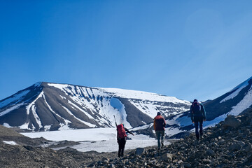 Hiking in Svalbard glacier in summer time © travellingdede