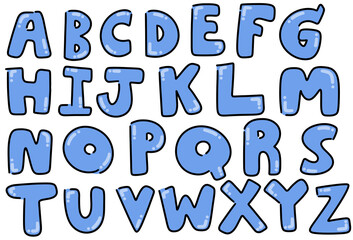 Alphabet A-Z bubble. Cute pastel blue color, for kids.