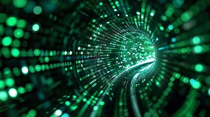 Obraz premium Futuristic Data Stream Tunnel With Green LED Lights