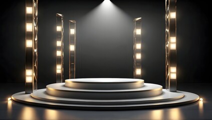 Realistic 3d podium with lights
