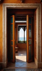 Fototapeta premium Ornate Doorway Opening to Ocean View.