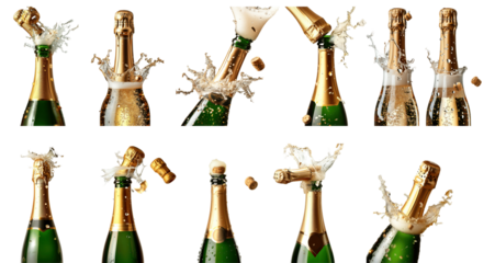 Set of champagne bottle on white background.