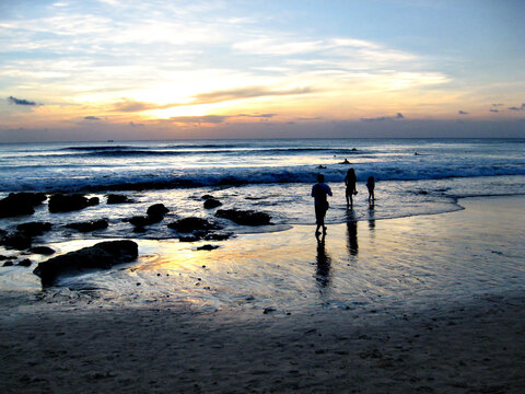 sunset view with some people in tanjung benoa, bali island