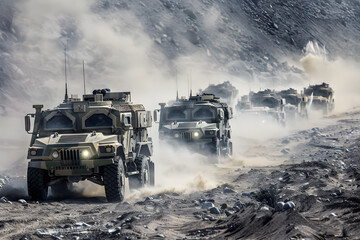 Cutting-Edge Military Vehicles in Action: Tanks, Armored Personnel Carriers, and Utility Trucks Demonstrating Combat Readiness