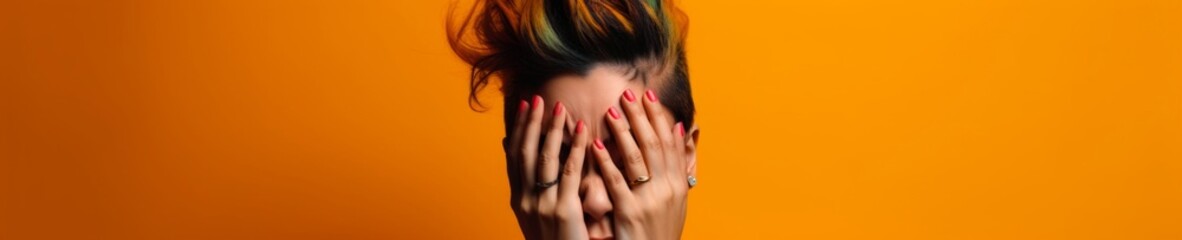 Fototapeta premium Woman With Colorful Hair Covering Her Face