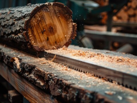 Person cutting wood with chainsaw