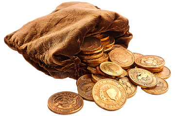 coins in a bag, PNG file, transparent background