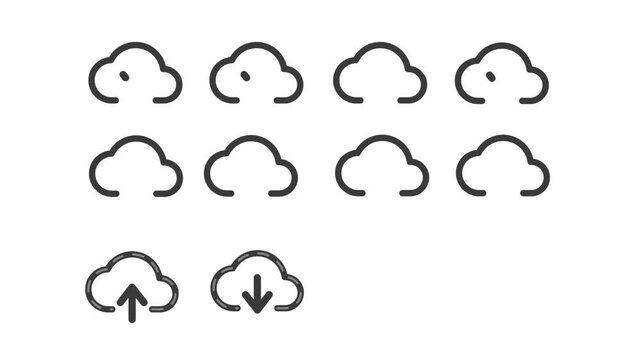 cloud upload and download icon set, with succes, failed, and warning mode, on transparent background easy to edit