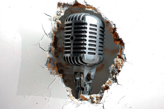 retro microphone on a black background, PNG file, transparent background