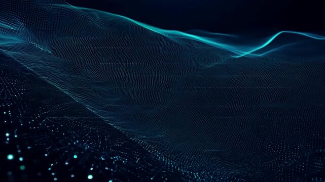Abstract blue tech background with digital waves, Dynamic network system, Artificial neural connections, Technology background. Ai Footage.