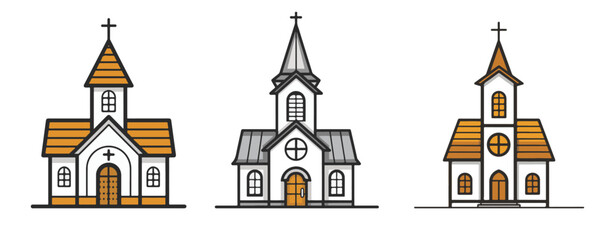 set of churches illustration line art cartoon simple generative ai
