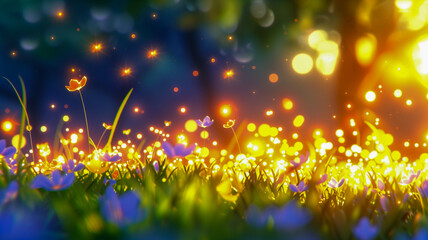 Magical Glowing Flowers in a Fairy Tale Garden
