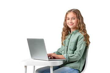 Naklejka premium Beauty girl using laptop isolated on white