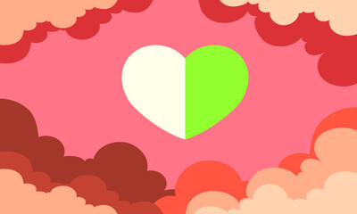 Heart paper art style with pastel sky background vector illustration