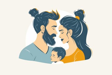 Vector illustration of a family with parents and a child symbolizing love family connections and parenthood