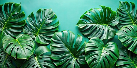 Lush monstera leaves with vibrant green hues, botanical, tropical, plant, foliage, nature, vibrant, green, fresh - Powered by Adobe