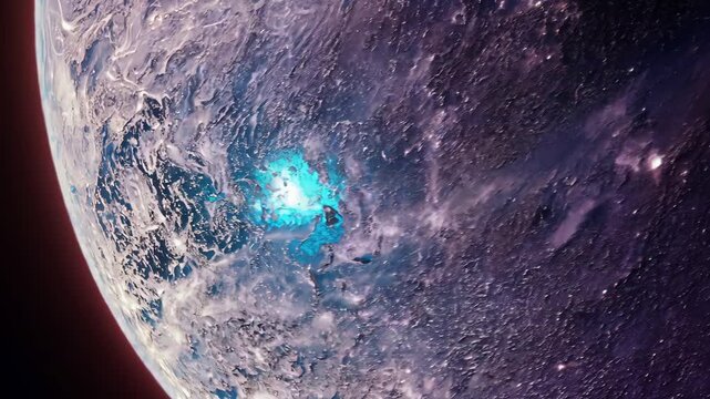 Witness a breathtaking scene of an alien planets surface from space