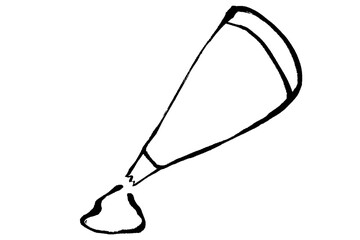 筆タッチの生クリームを絞るモノクロ線画イラスト