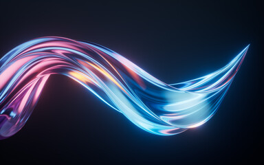 Dark transparent glass curves background, 3d rendering.